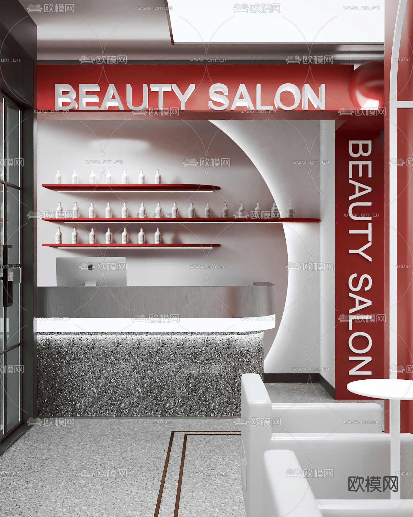 网红理发店 美发沙龙3d模型下载（渲染图3）