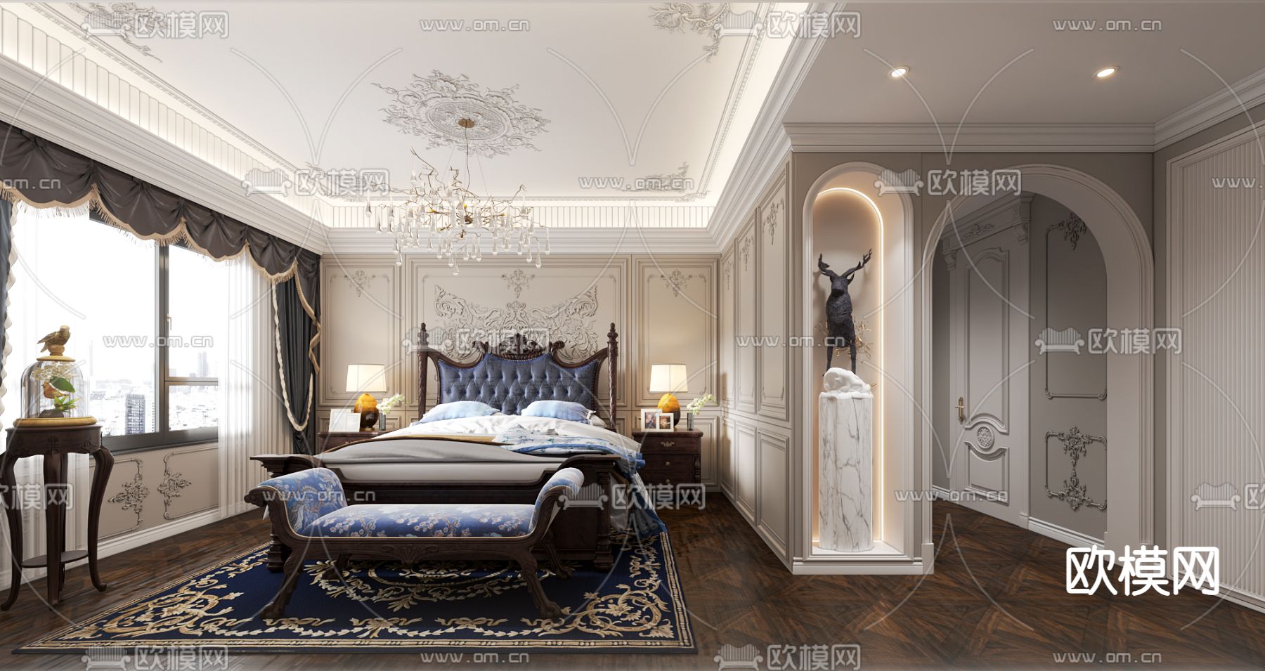 美式卧室 主卧 主人房3d模型下载