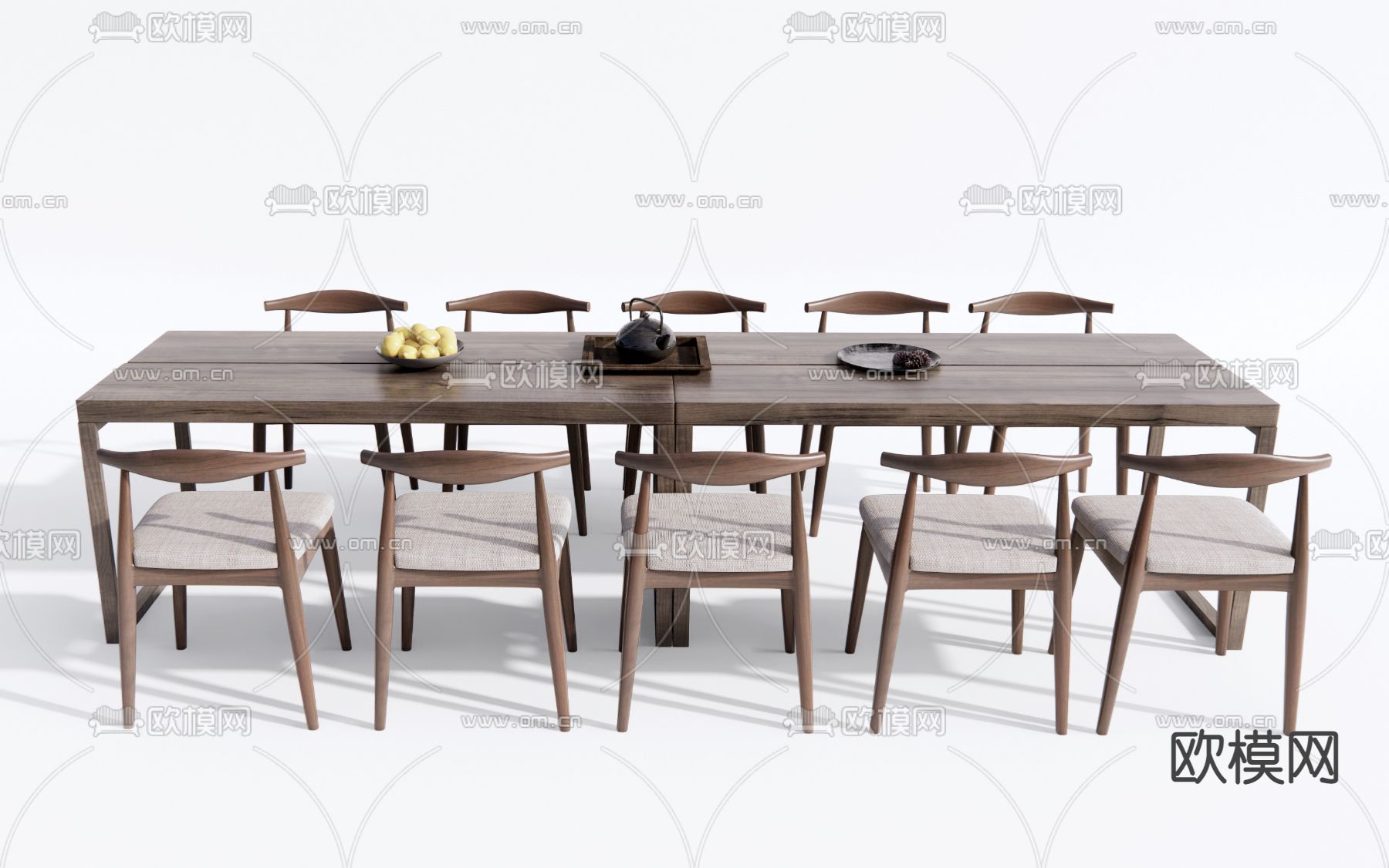 新中式条形餐桌椅3d模型下载