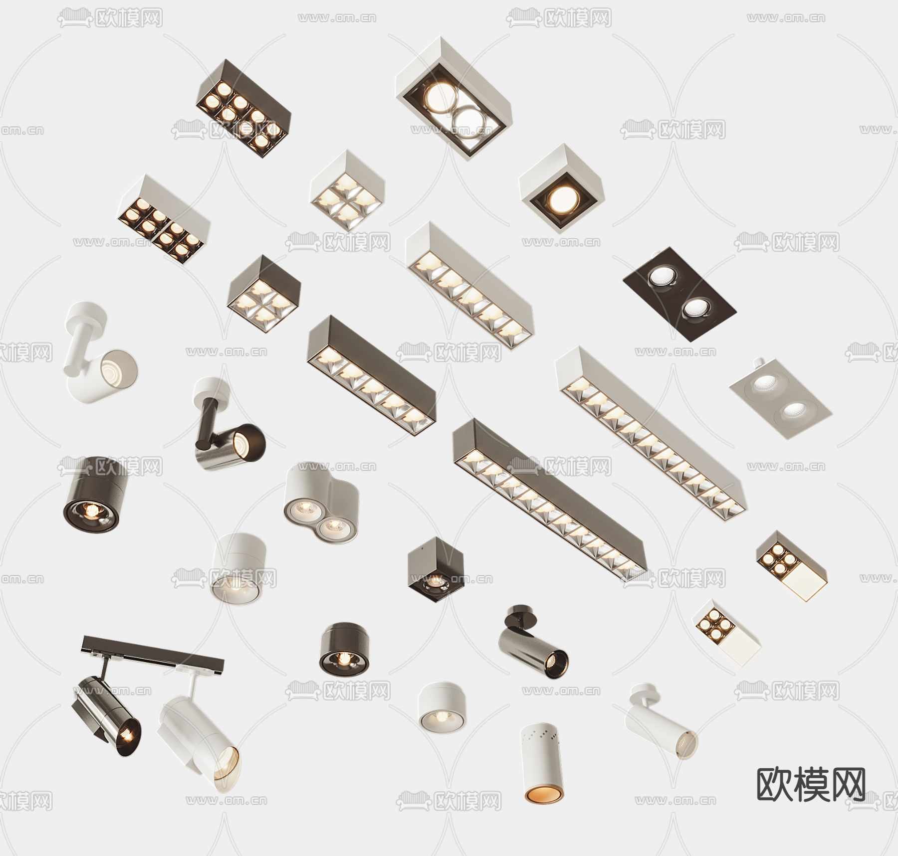 明装筒灯 轨道射灯3d模型