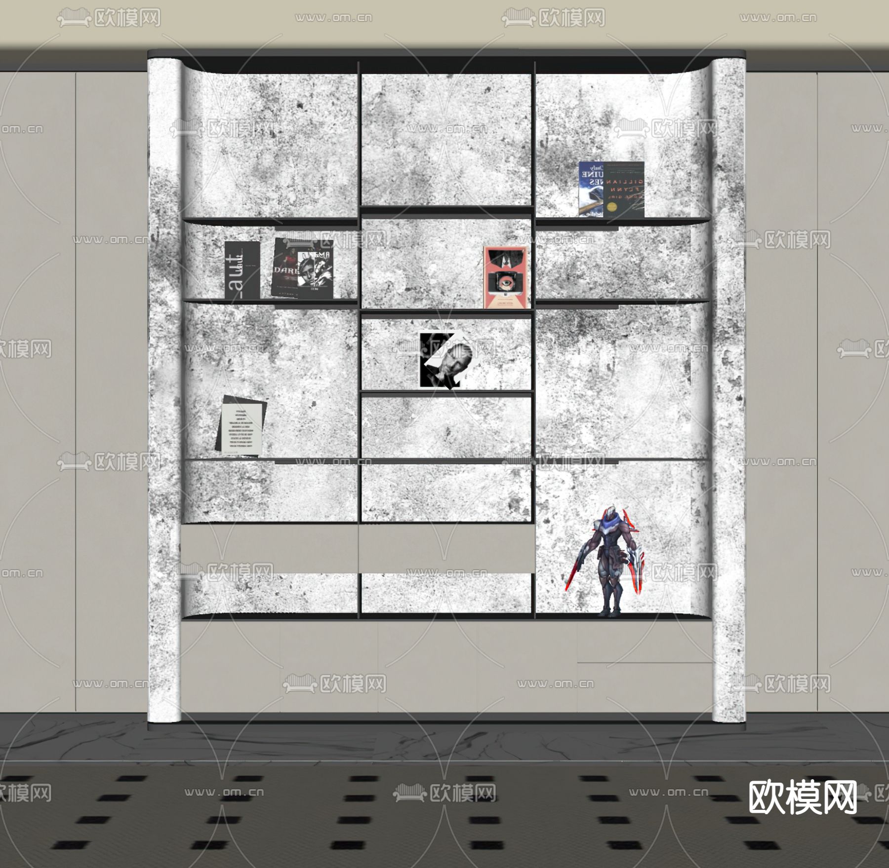 现代书柜su模型下载（渲染图2）