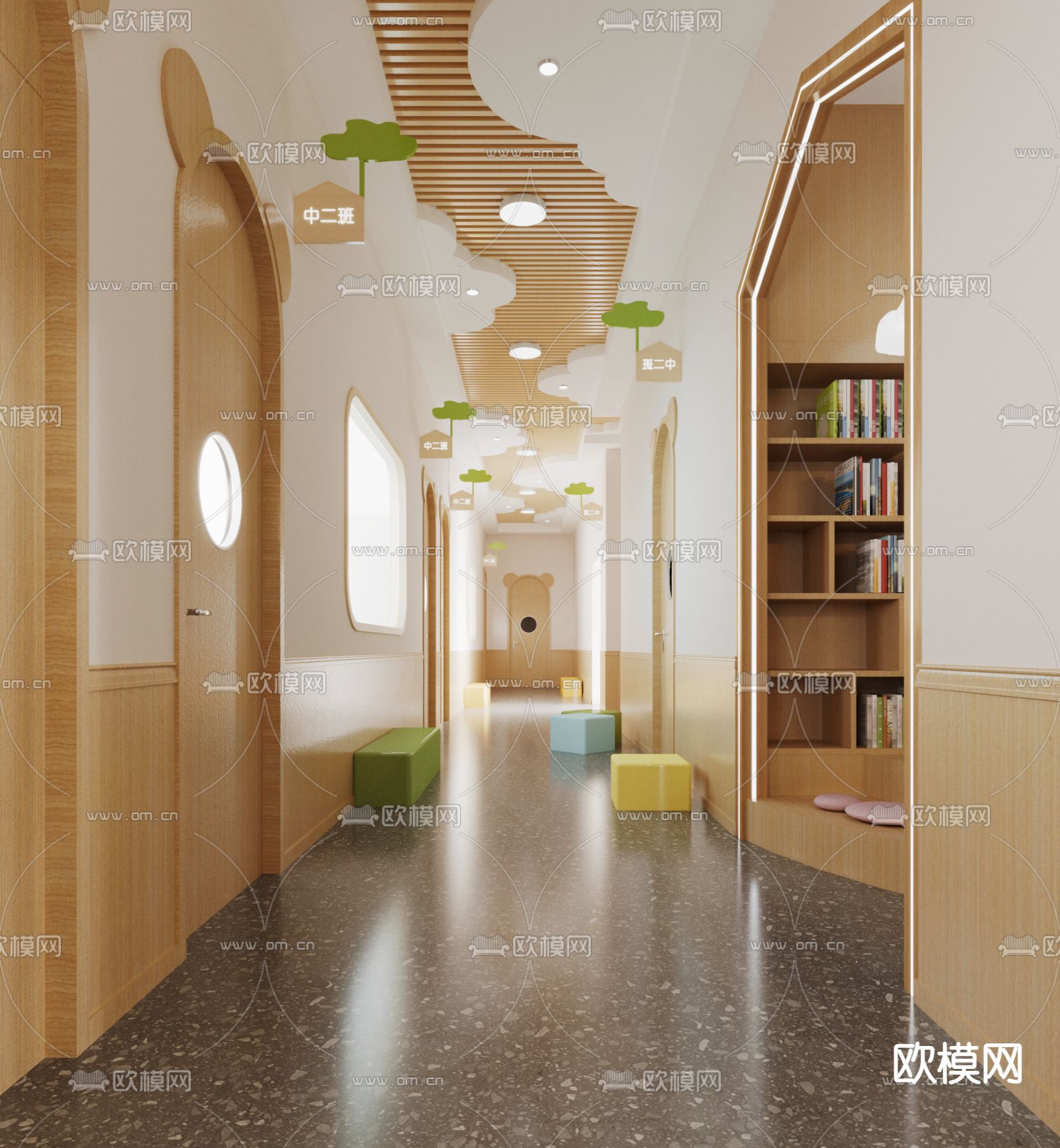 北欧幼儿园走廊 过道3d模型下载（渲染图1）
