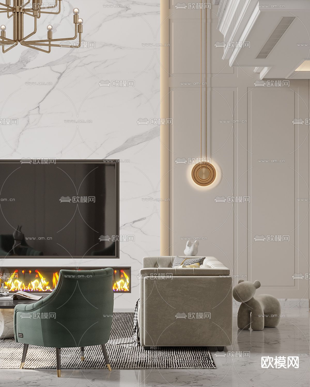 美式客厅3d模型下载（渲染图2）