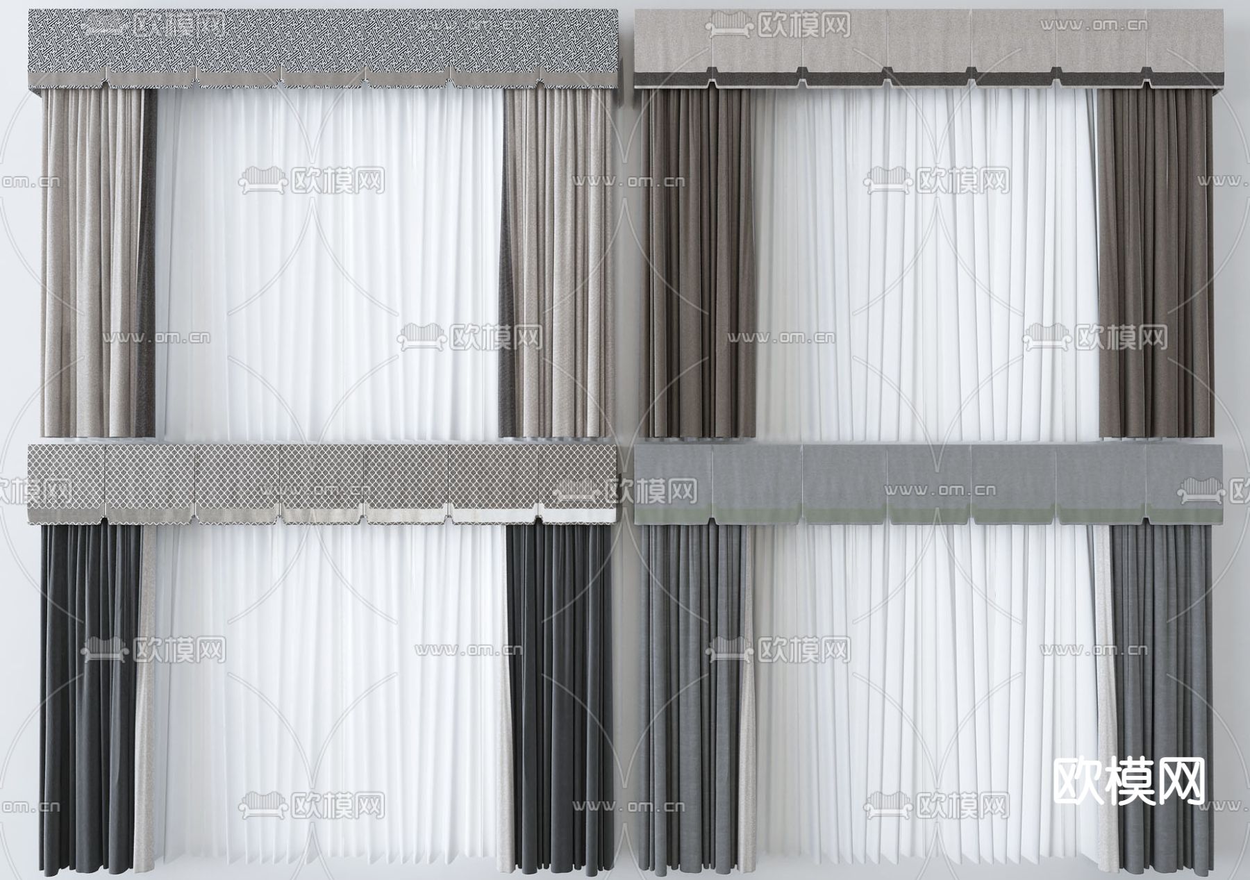 现代窗帘 纱帘3d模型下载_ID12195544_3dmax免费模型-欧模网
