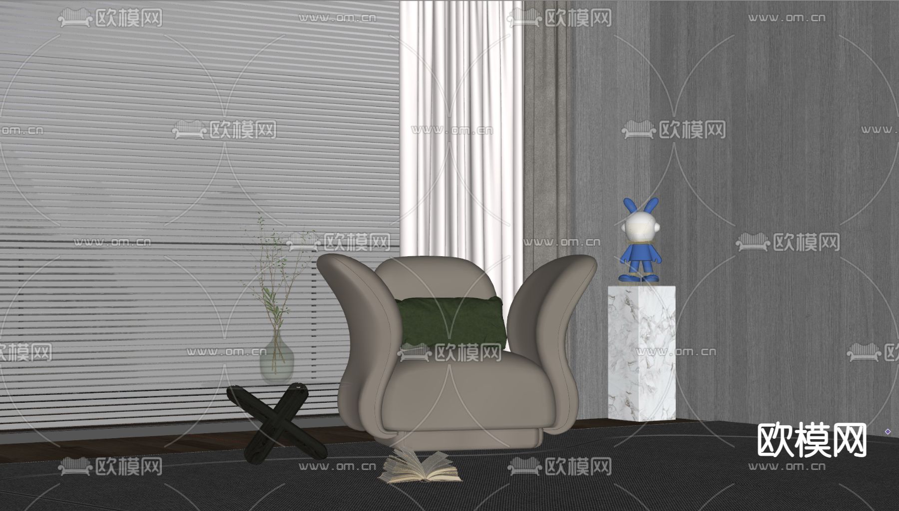 现代单人沙发su模型下载（渲染图2）