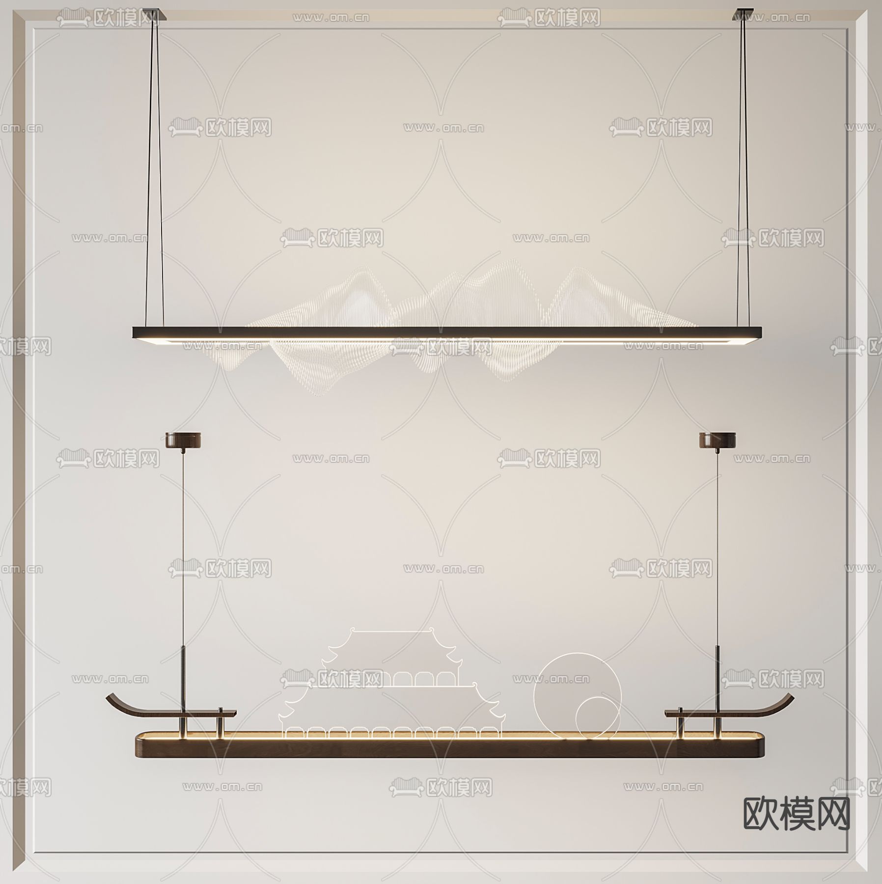 新中式条形吊灯3d模型下载_ID12196272_3dmax免费模型-欧模网