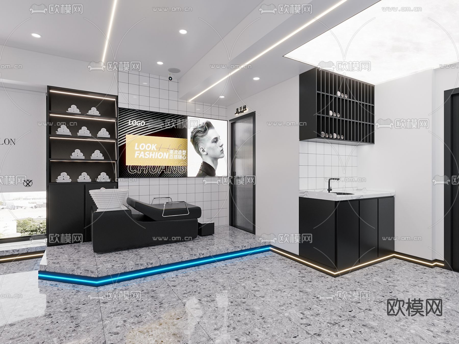 轻奢理发店 美发店3d模型下载（渲染图4）