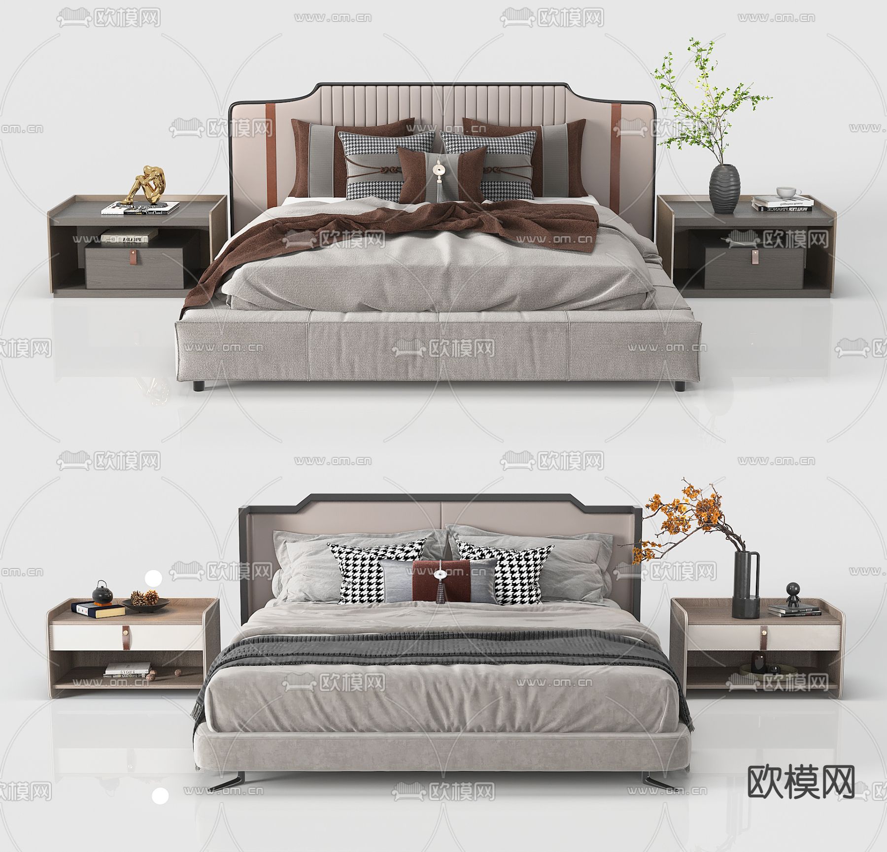 现代双人床3d模型下载