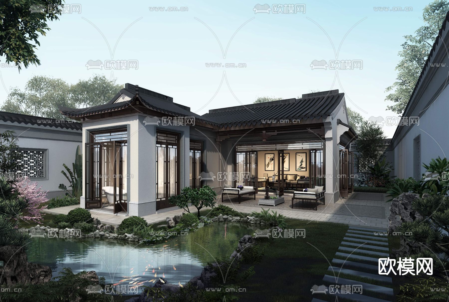 新中式住宅楼外观psd下载