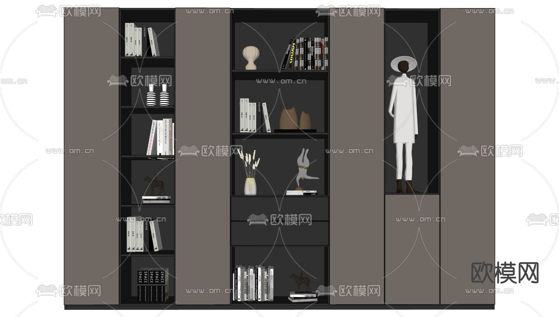 现代书柜su模型下载（渲染图2）