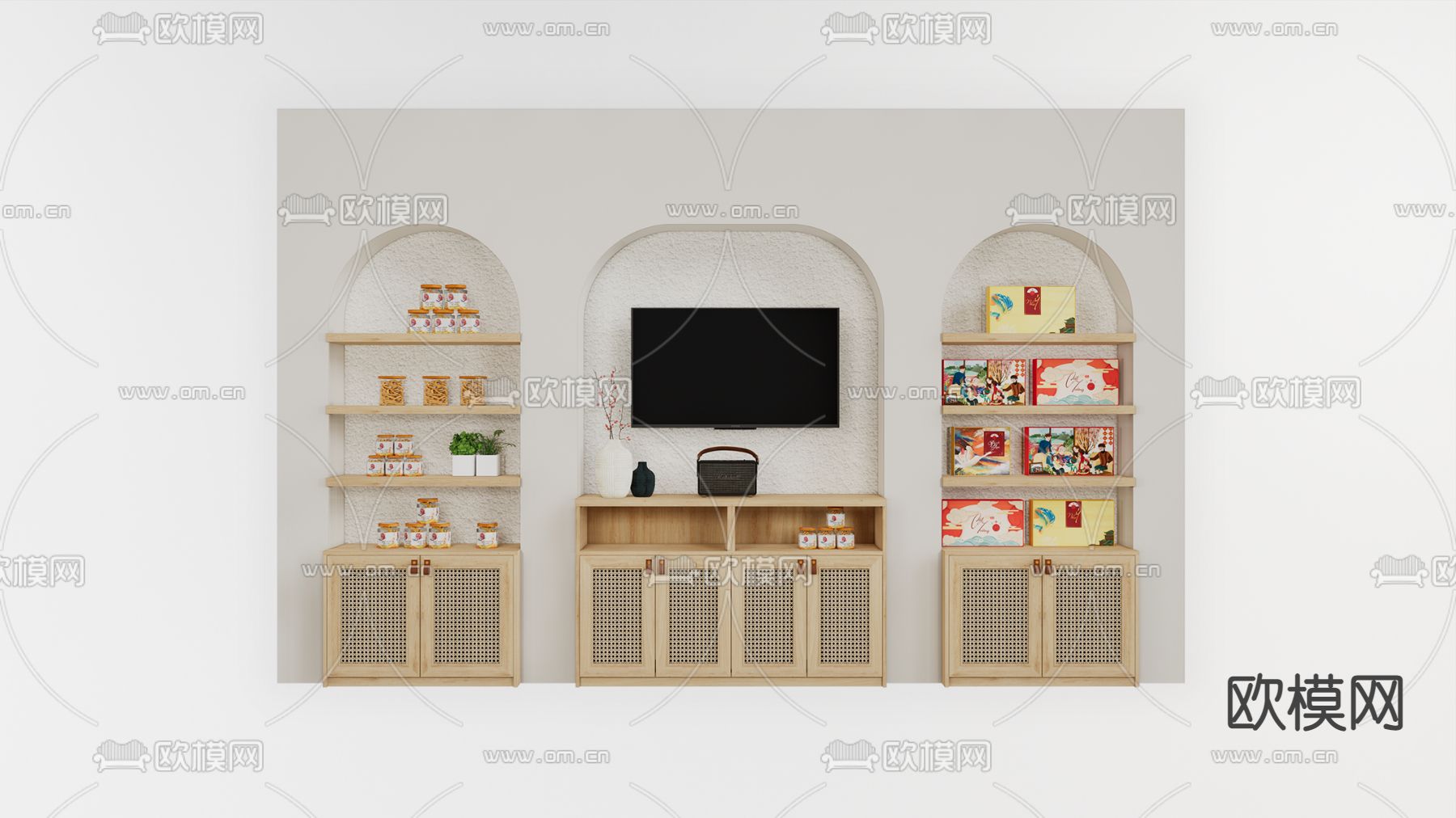 侘寂风电视背景墙su模型下载（渲染图1）