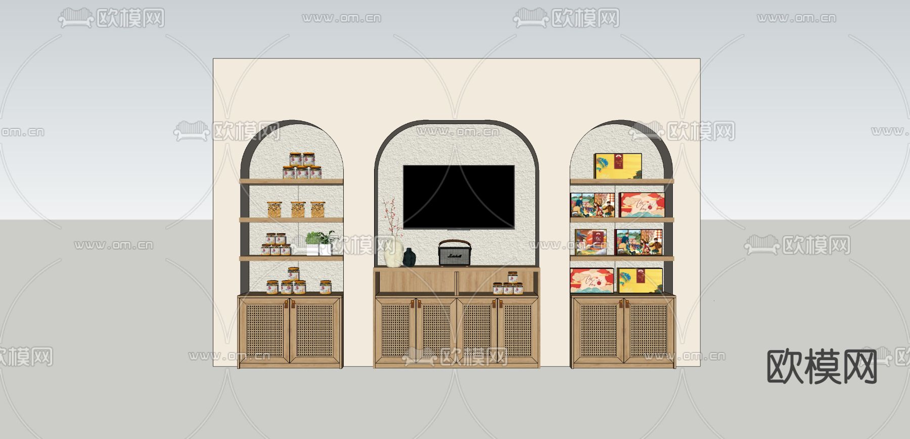 侘寂风电视背景墙su模型下载（渲染图2）