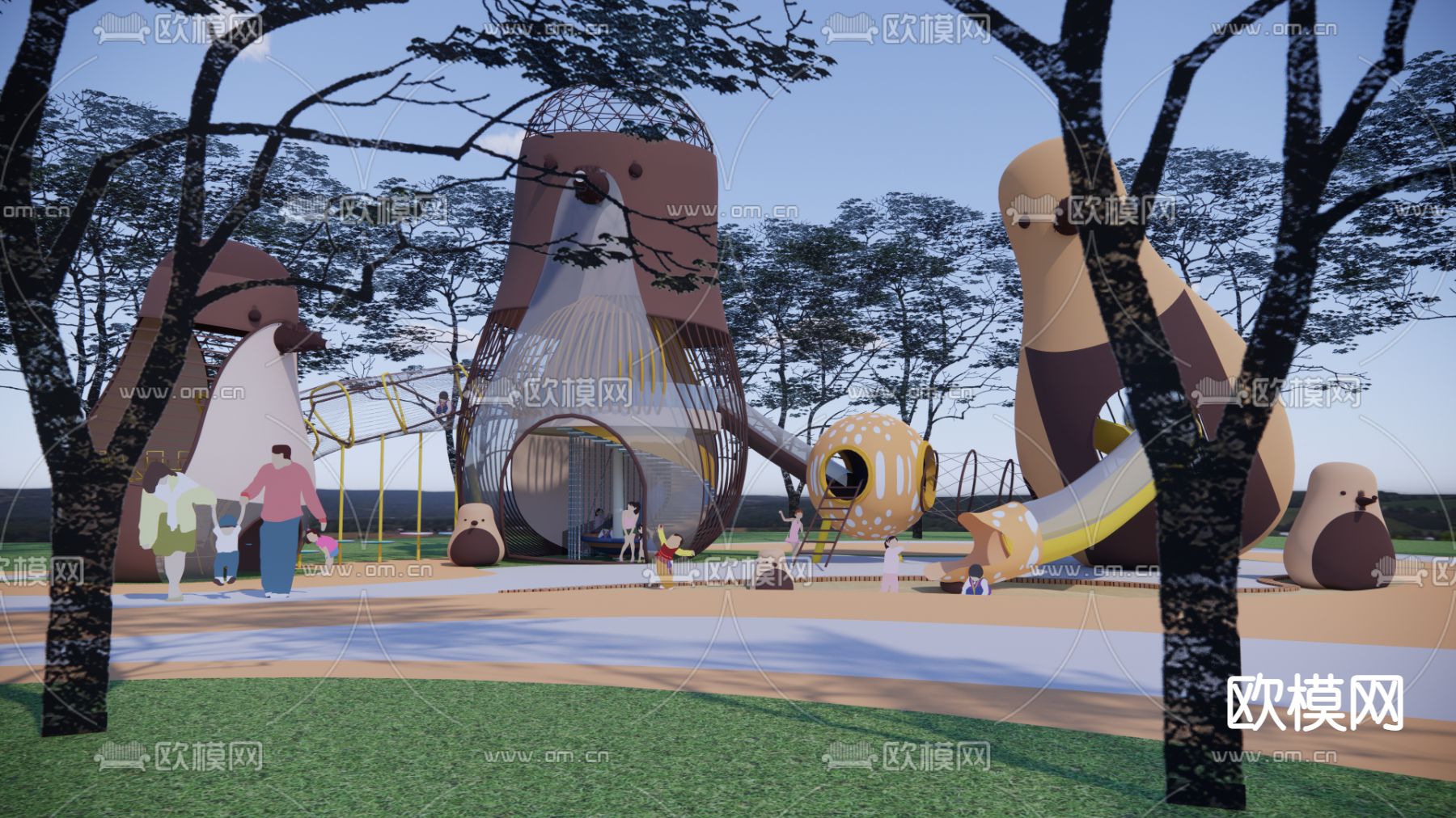 现代萌鸟主题儿童区su模型