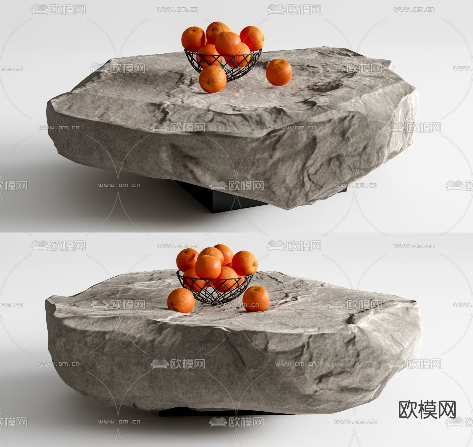 自然风石头茶几 果盘su模型下载（渲染图1）