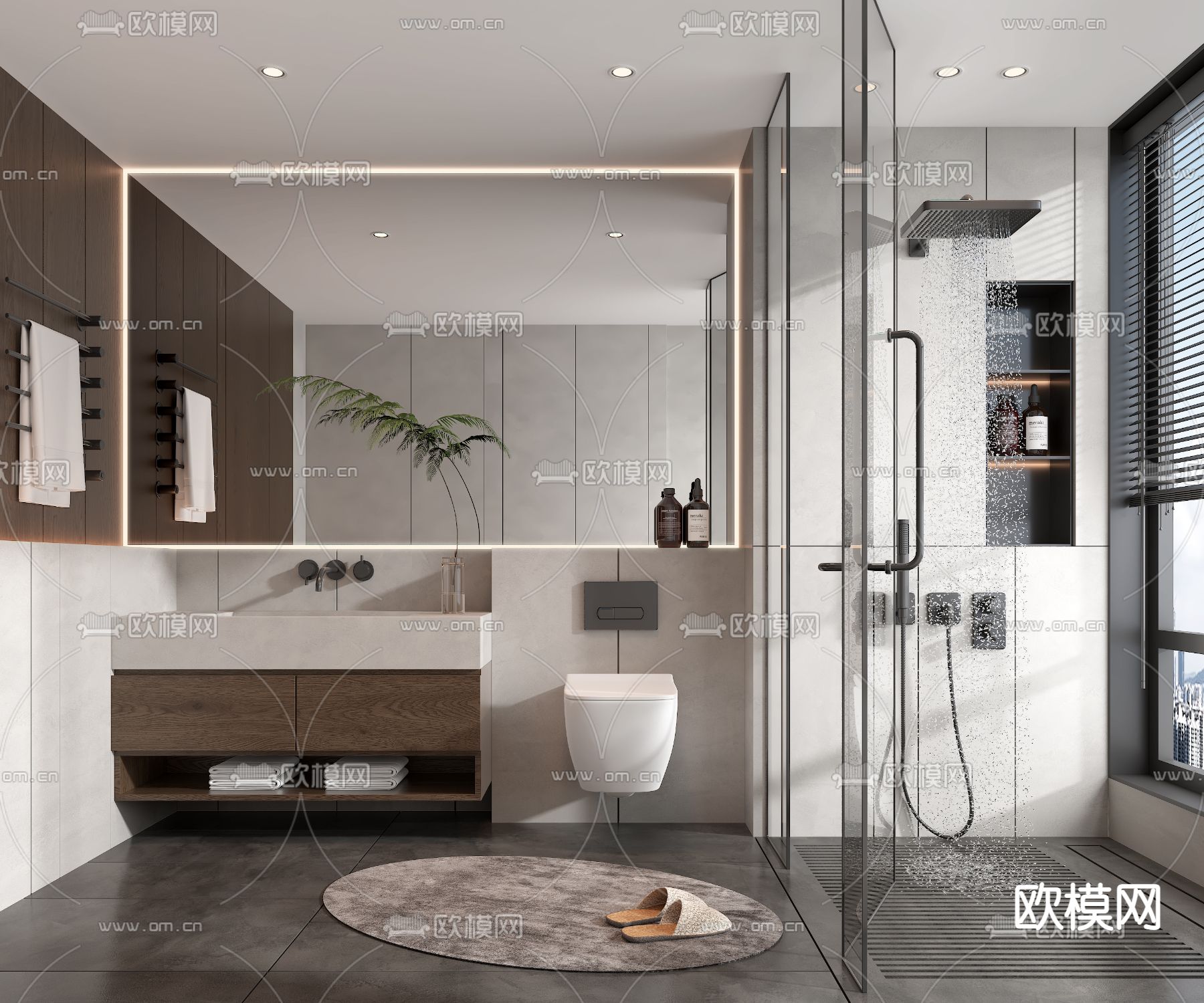 现代卫生间 浴室3d模型下载（渲染图1）