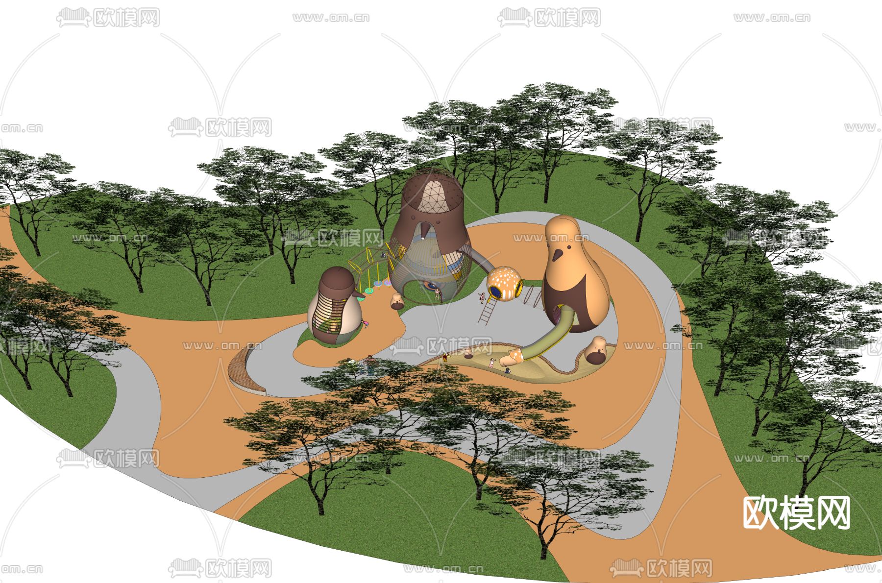 现代萌鸟主题儿童区su模型