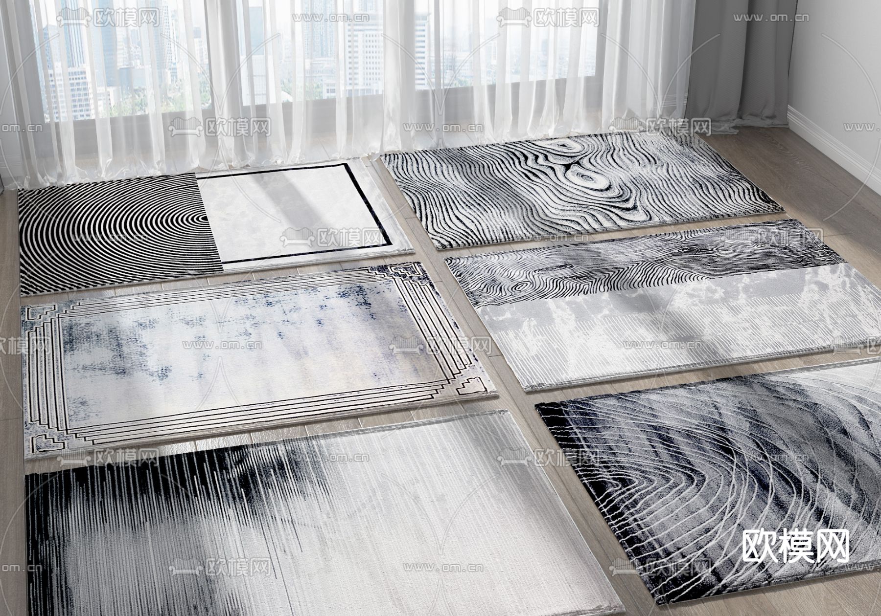 现代方形地毯3d模型下载