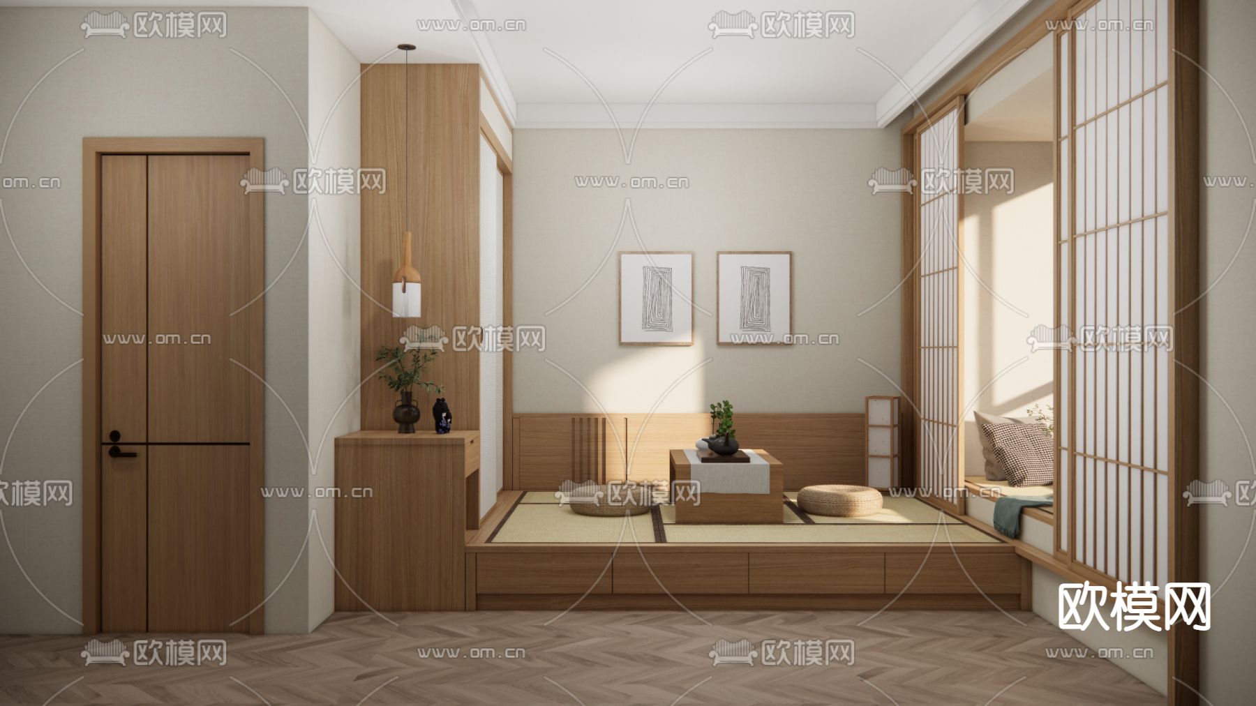 日式榻榻米卧室 茶室su模型下载（渲染图3）