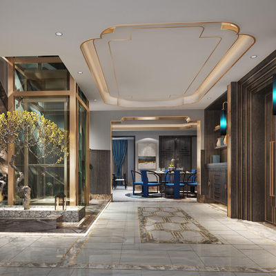  新中式中餐厅su模型 