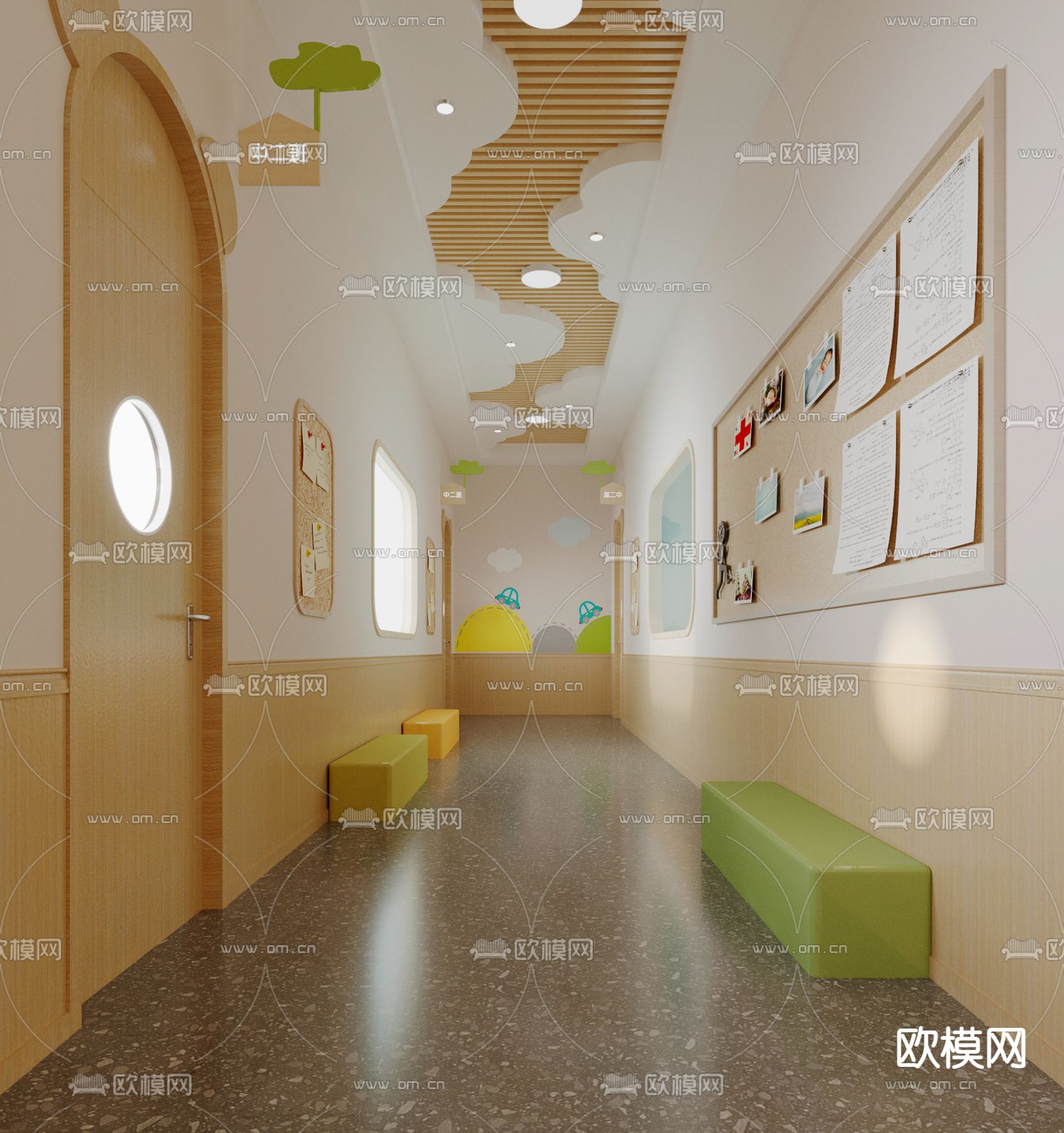 北欧幼儿园走廊 过道3d模型下载（渲染图3）