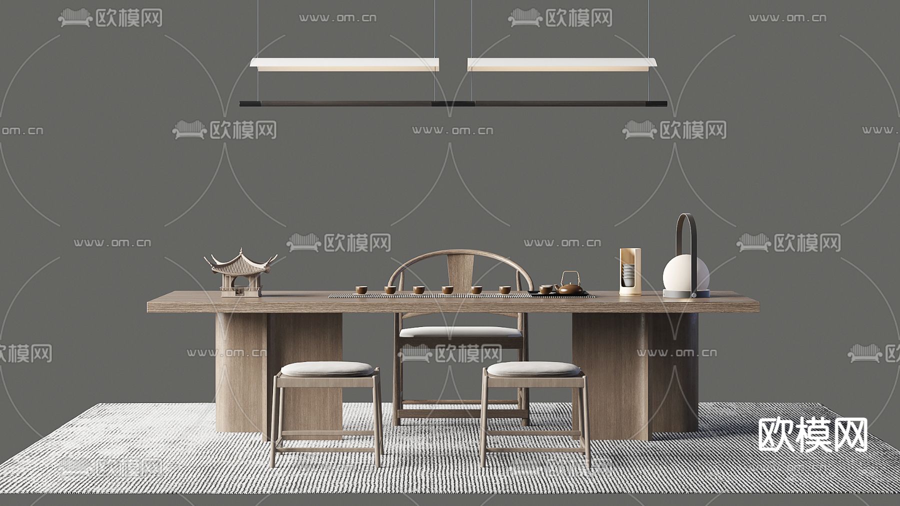 侘寂茶桌椅3d模型下载