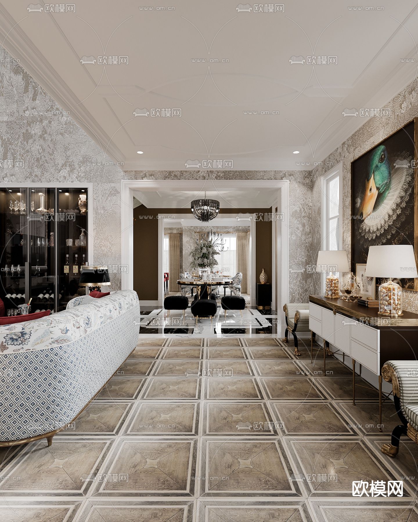 欧式客餐厅3d模型下载（渲染图2）