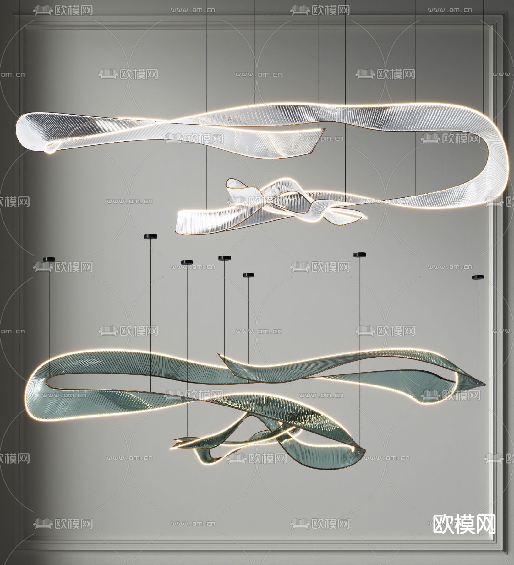 飘带吊灯 大堂灯 装饰吊灯3d模型下载_ID12196551_3dmax免费模型-欧模网