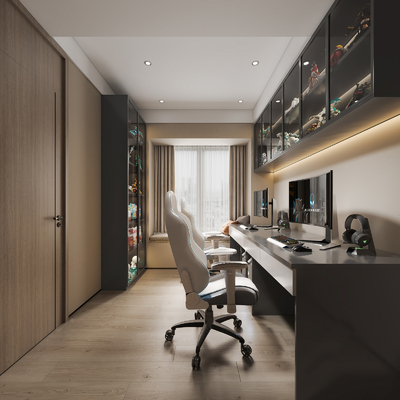  现代电竞房 游戏室su模型 