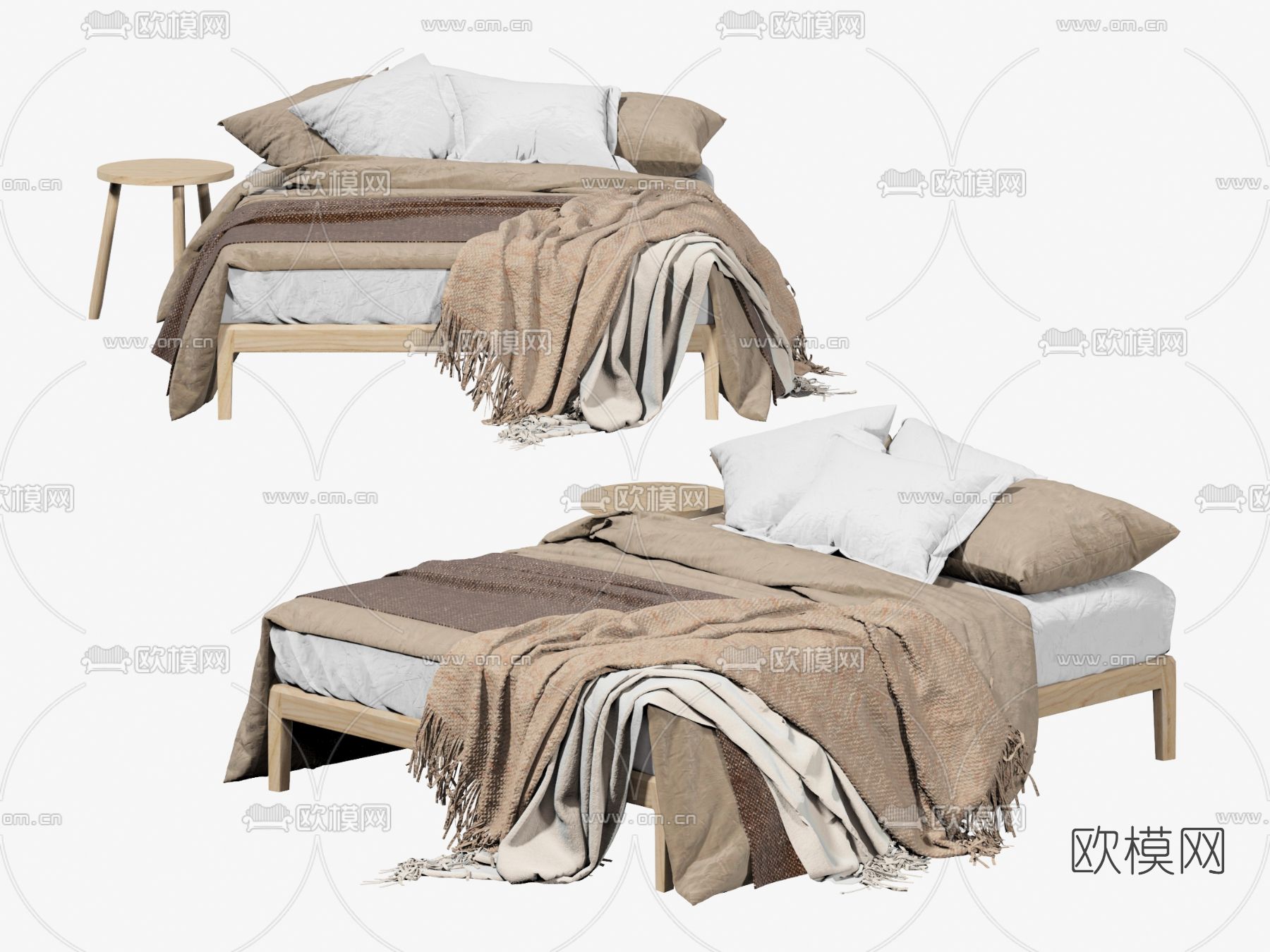 侘寂双人床3d模型下载