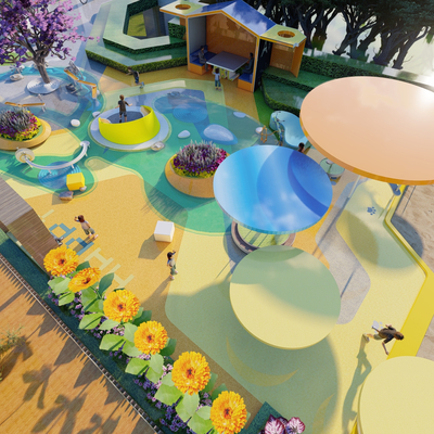  现代儿童游乐园su模型 