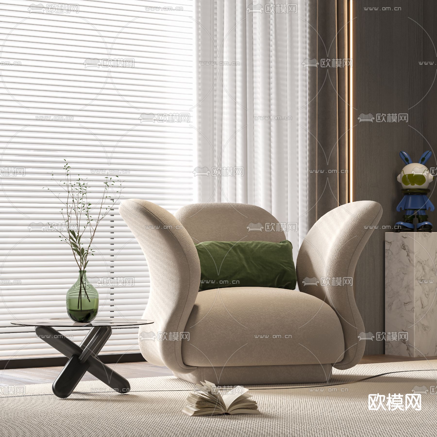 现代单人沙发su模型下载（渲染图1）