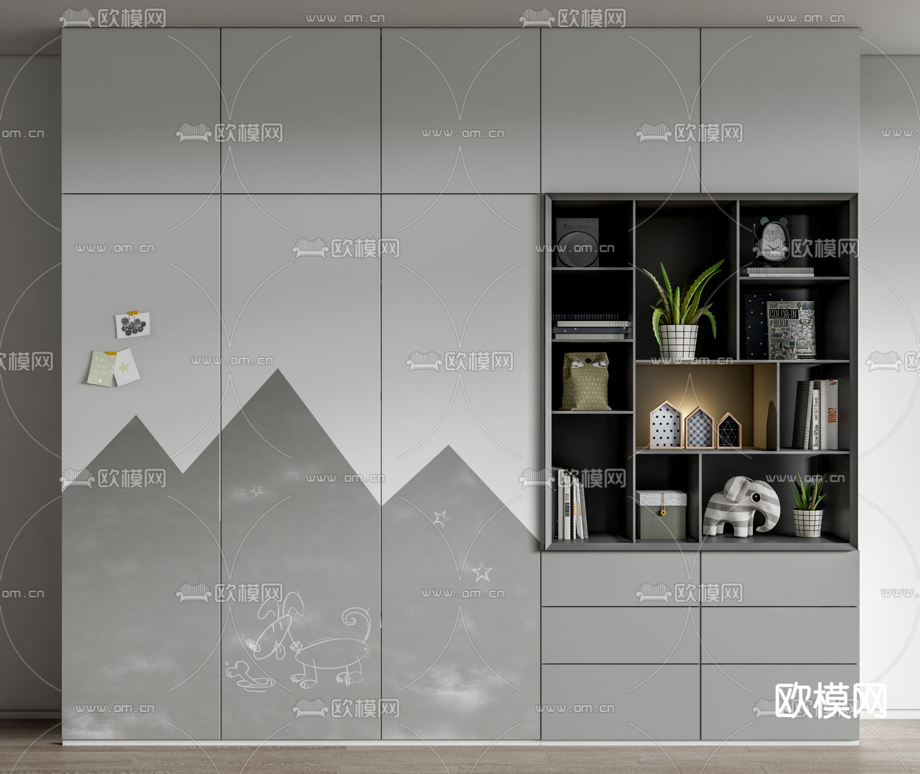 现代儿童衣柜su模型