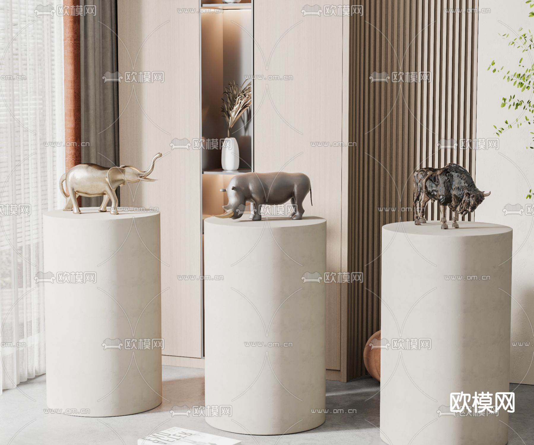 大象 犀牛 雕塑摆件3d模型下载