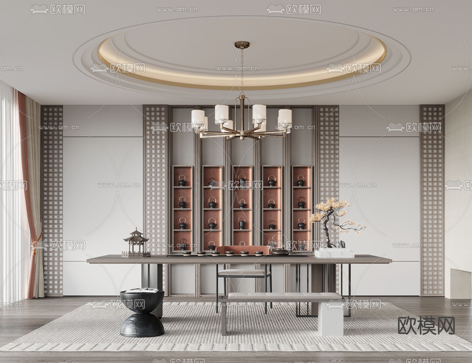 新中式茶室3d模型下载