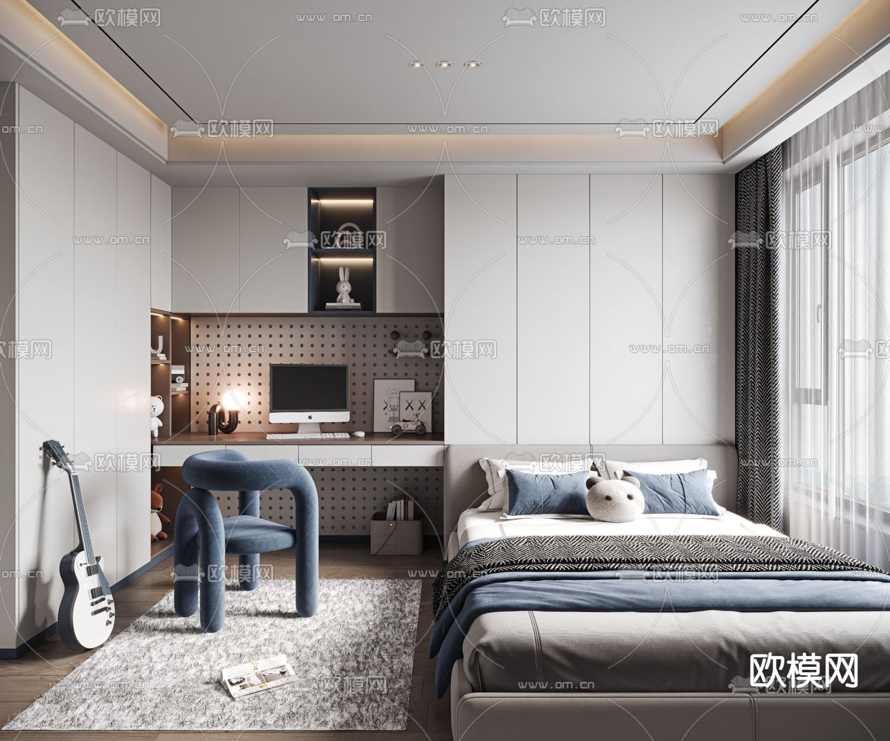 现代榻榻米卧室3d模型下载（渲染图1）