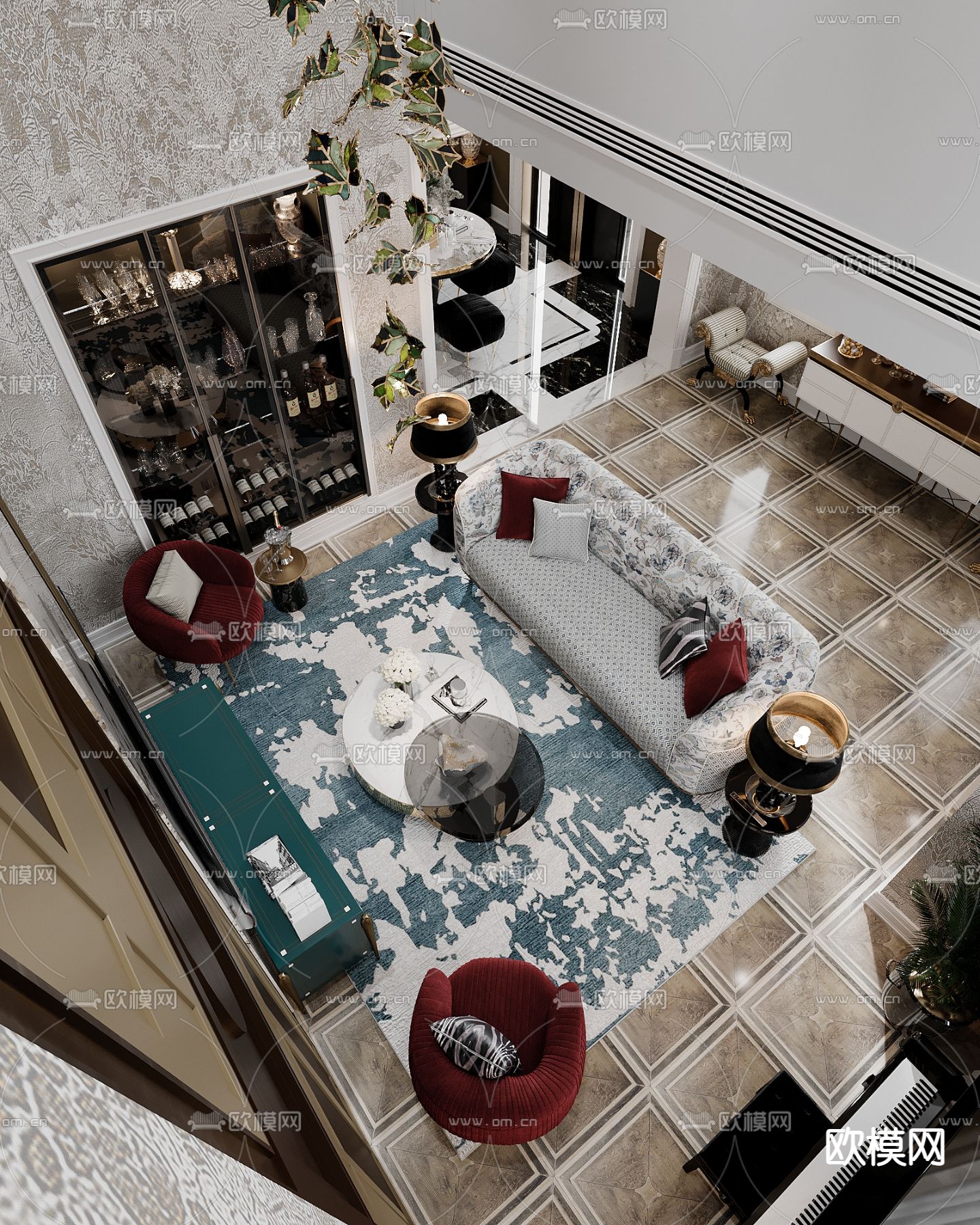 欧式客餐厅3d模型下载（渲染图1）