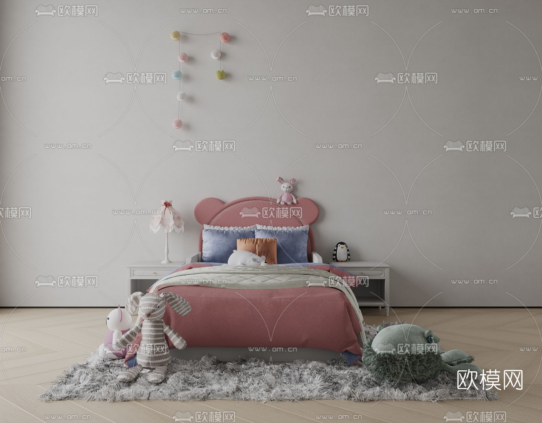 现代儿童床3d模型下载（渲染图1）