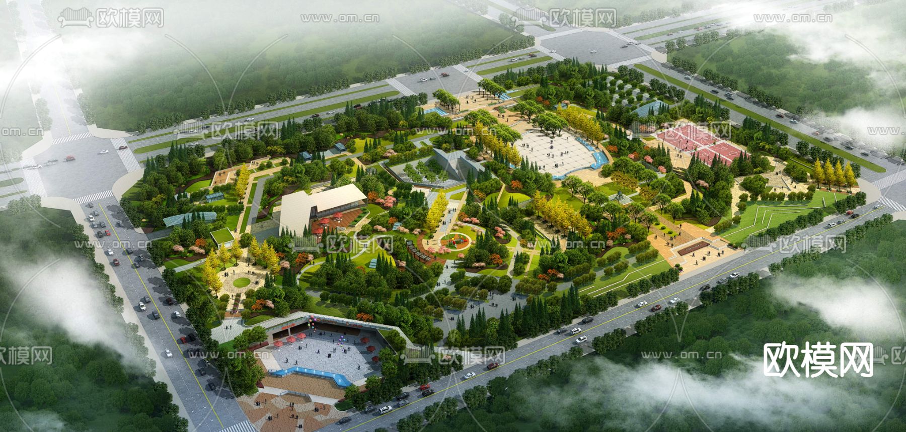 现代园林鸟瞰psd下载_ID12196085_3dmax免费模型-欧模网