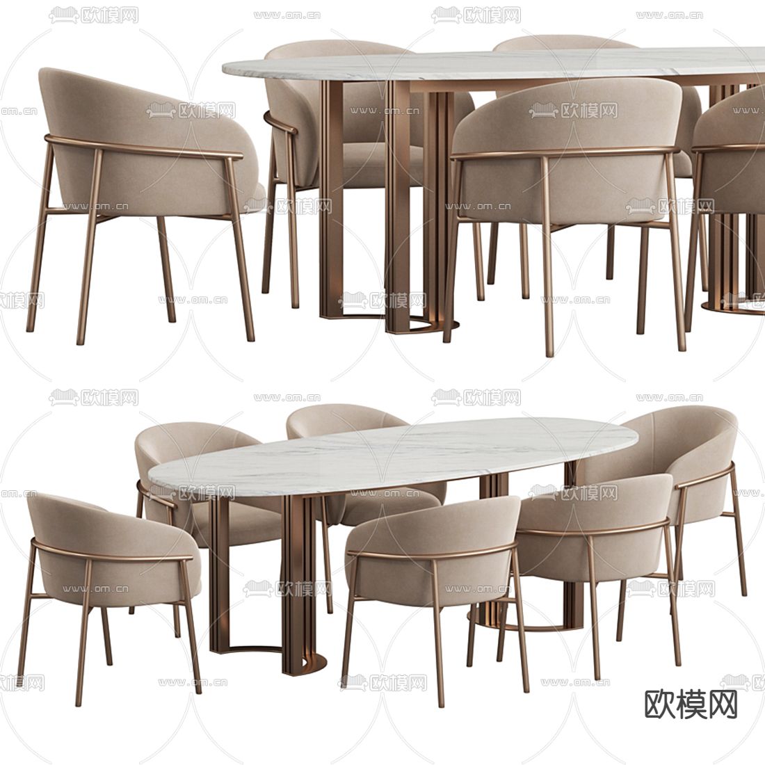 轻奢大理石餐桌椅3d模型下载（渲染图1）