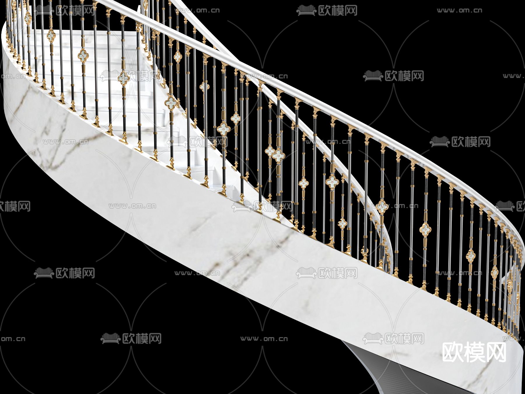 轻奢旋转楼梯3d模型下载（渲染图1）