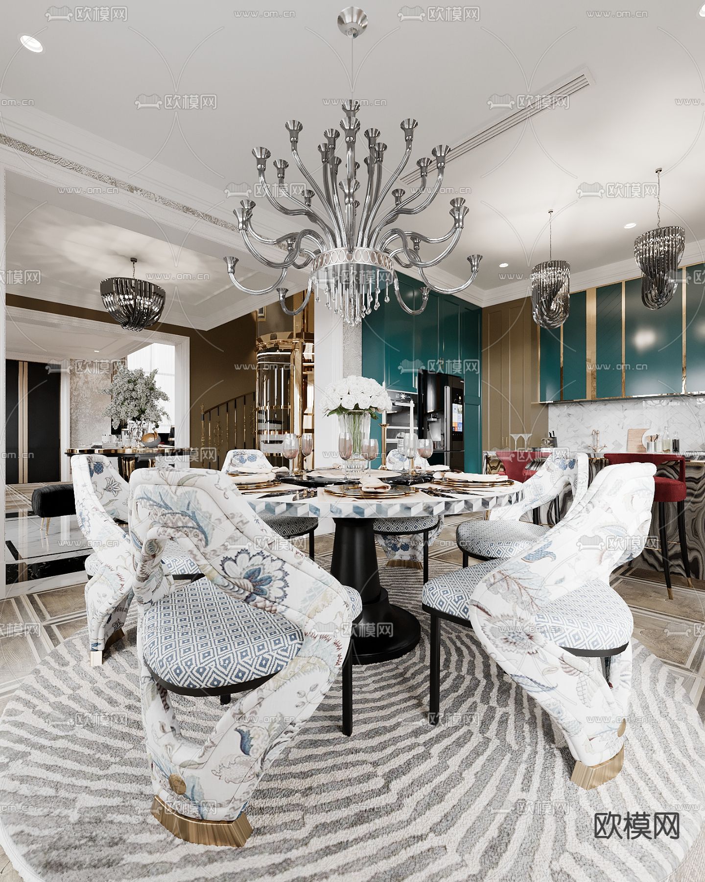 欧式客餐厅3d模型下载（渲染图3）