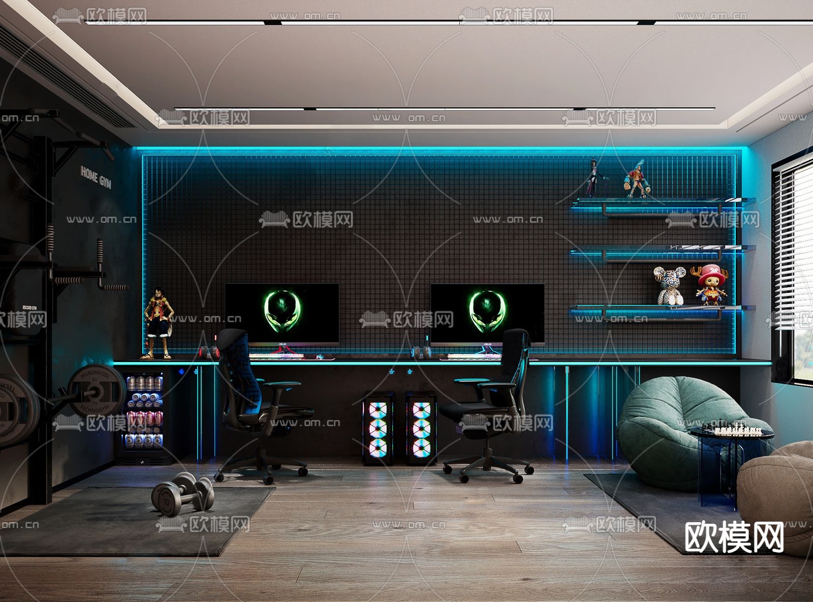 现代电竞房 游戏室 电玩室su模型下载_ID12195058_sketchup模型下载-欧模网