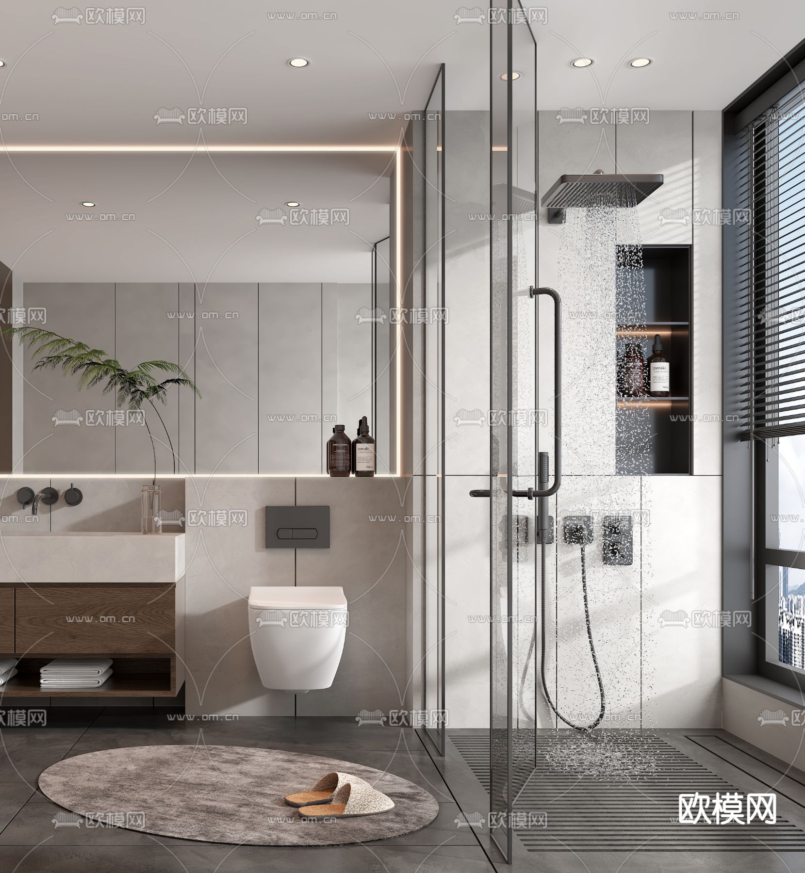 现代卫生间 浴室3d模型下载（渲染图3）