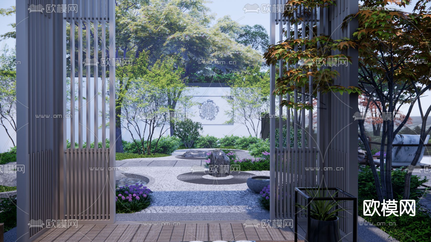 中式别墅庭院su模型下载（渲染图5）