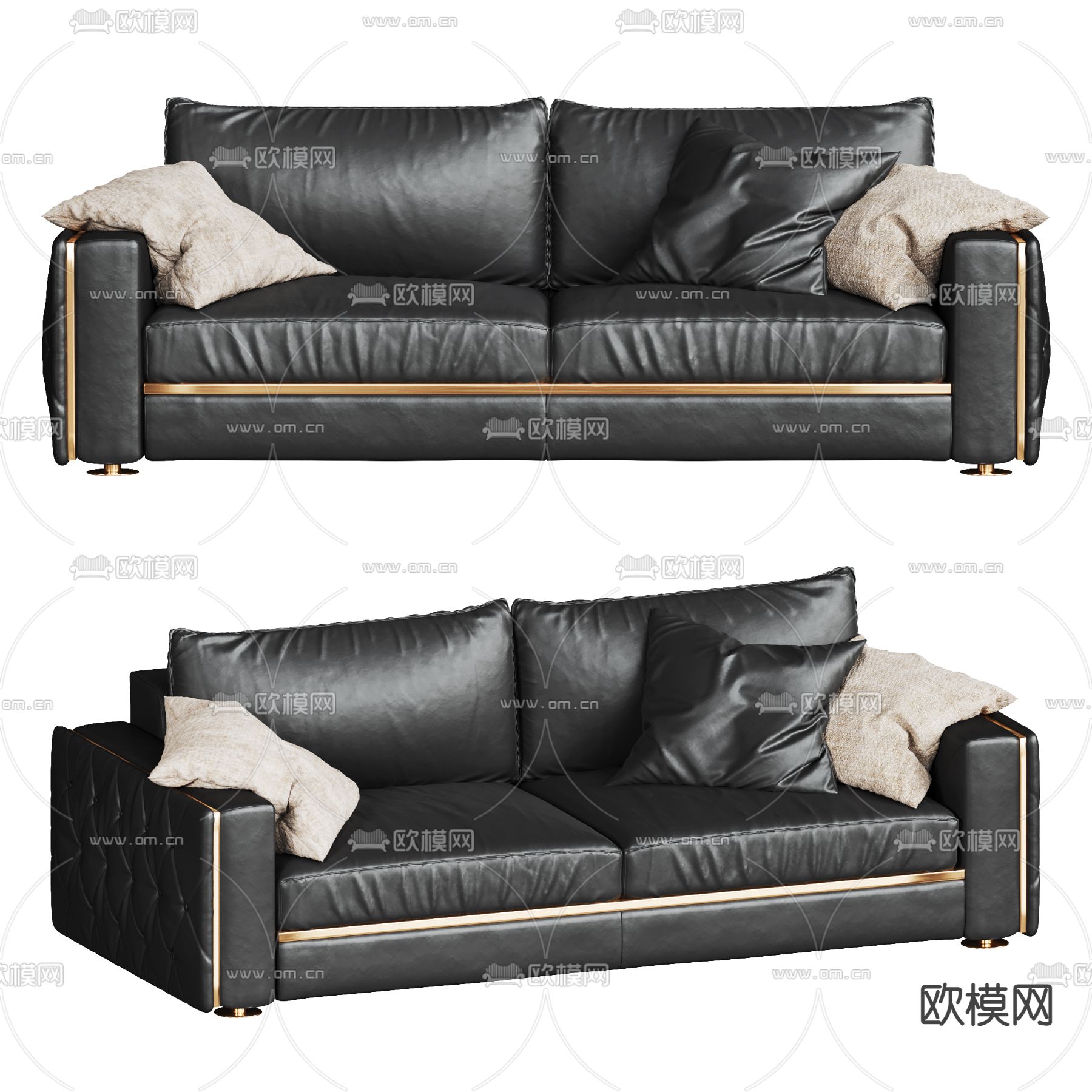 皮革沙发 双人沙发3d模型下载_ID12196859_3dmax免费模型-欧模网