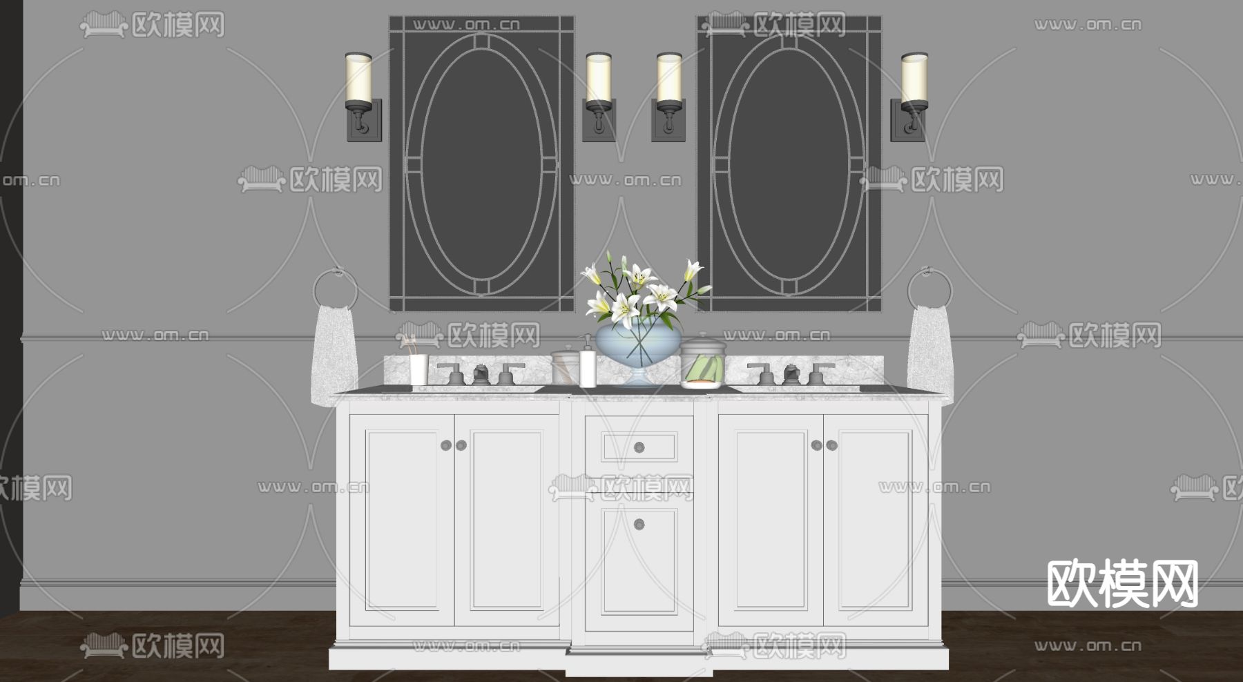 简欧浴室柜架su模型下载（渲染图2）