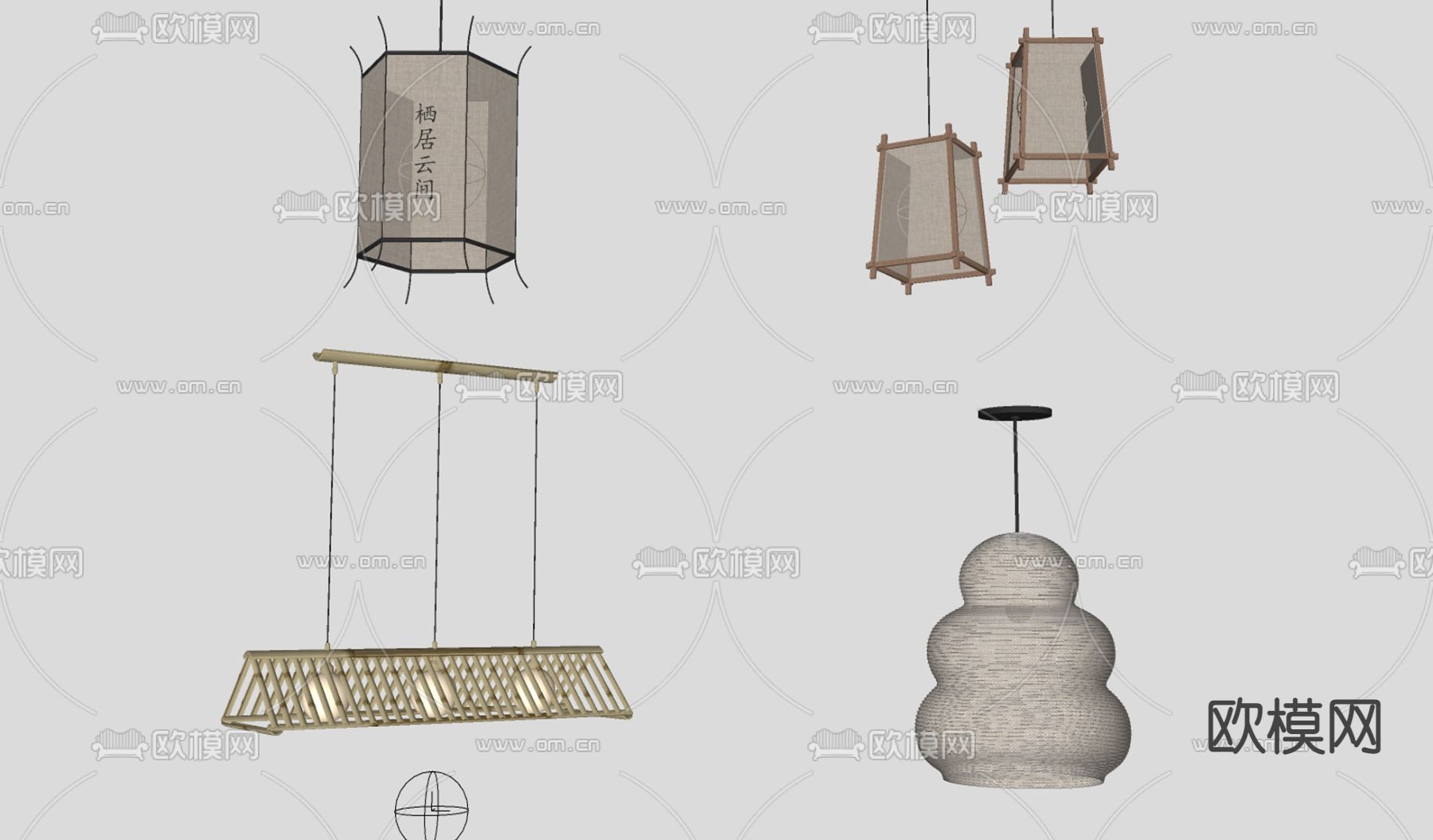 日式灯笼吊灯su模型下载（渲染图2）