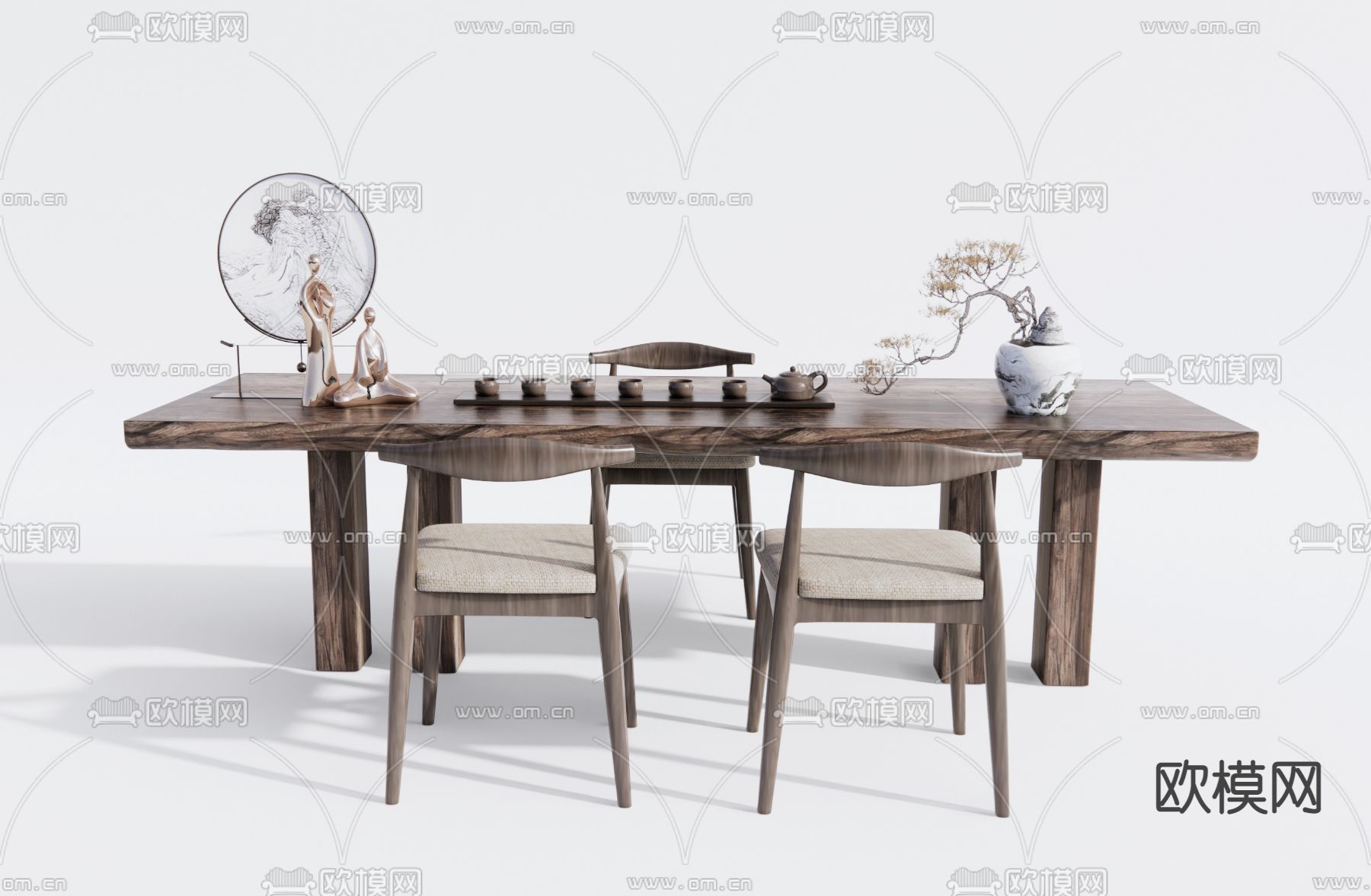 新中式茶桌椅3d模型下载