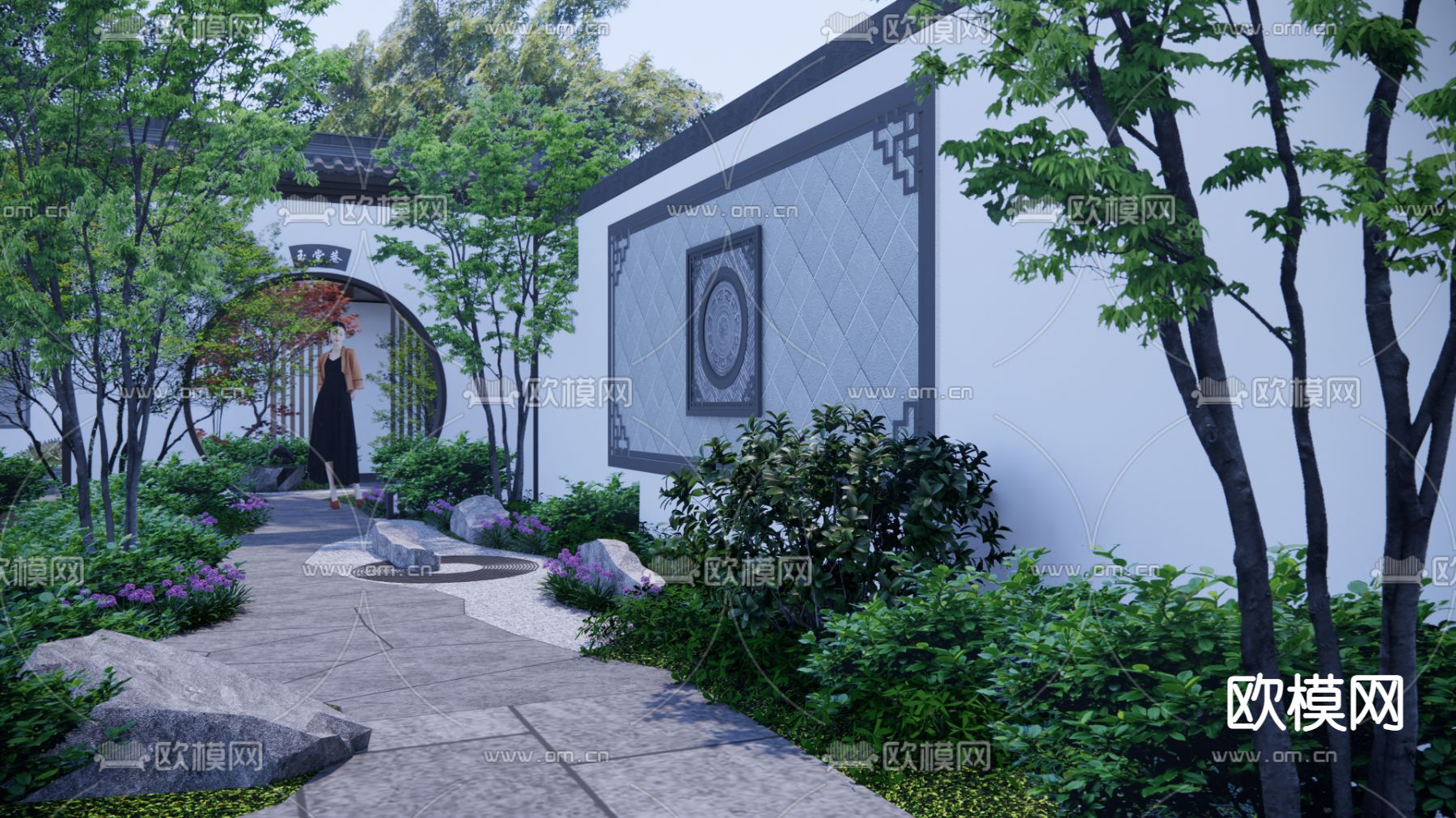 中式别墅庭院su模型下载（渲染图3）