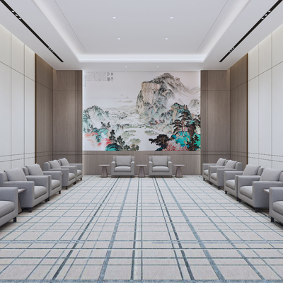  新中式贵宾接待室su模型 